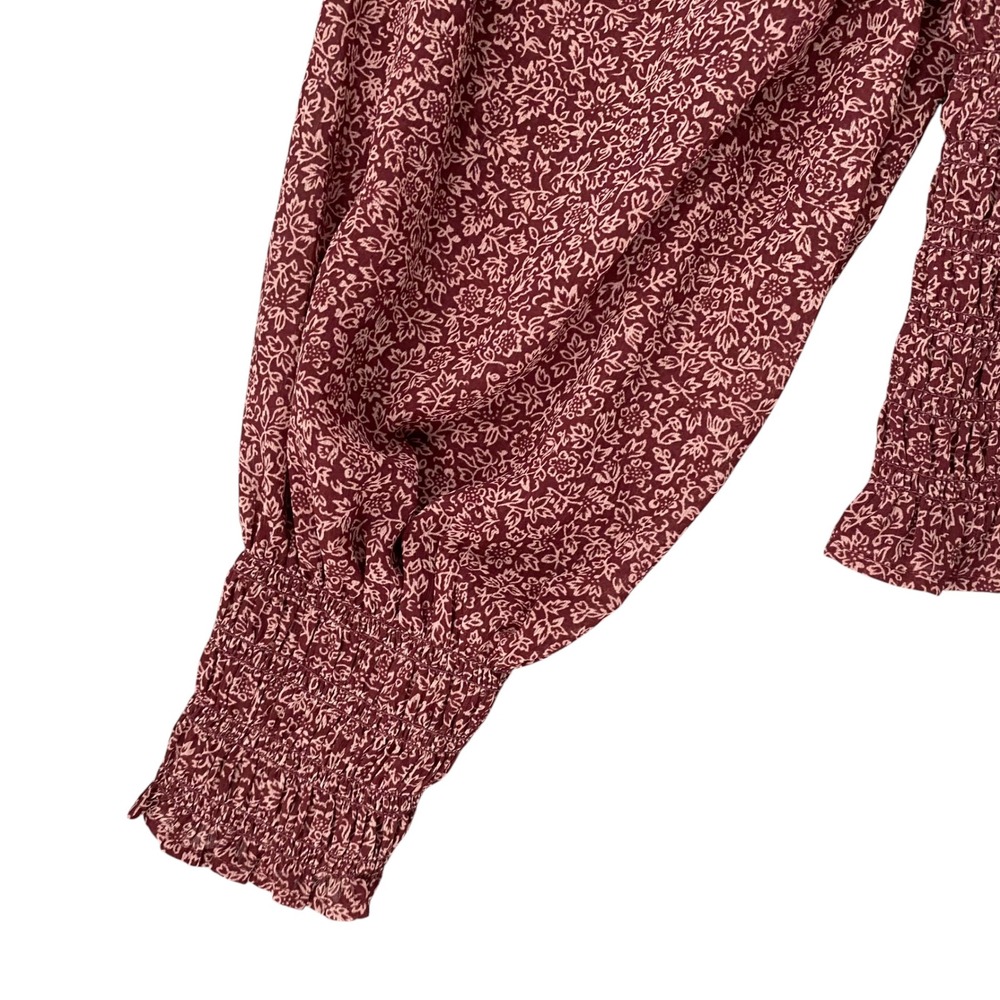 Madewell Burgundy Floral Smocked Square Neck Puff Sleeve Top Womens Medium M - Picture 4 of 8